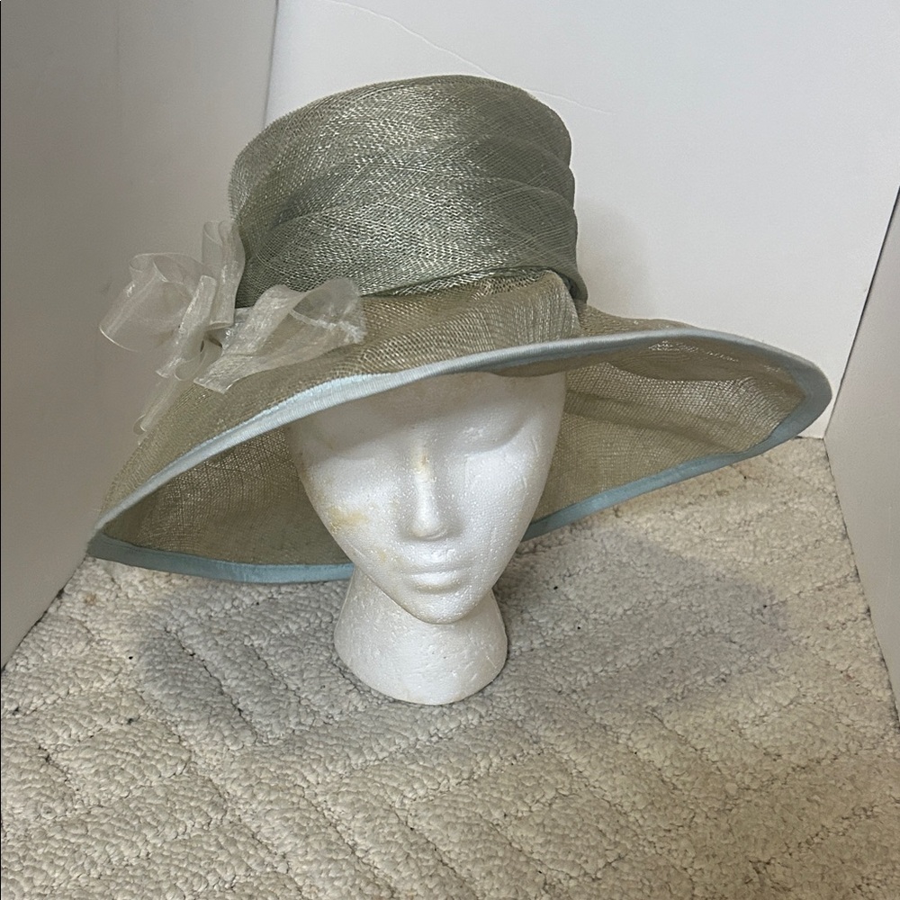 Elegant Church/Tea/Derby Women's Wide Brim Hat - Dusty Light Blue